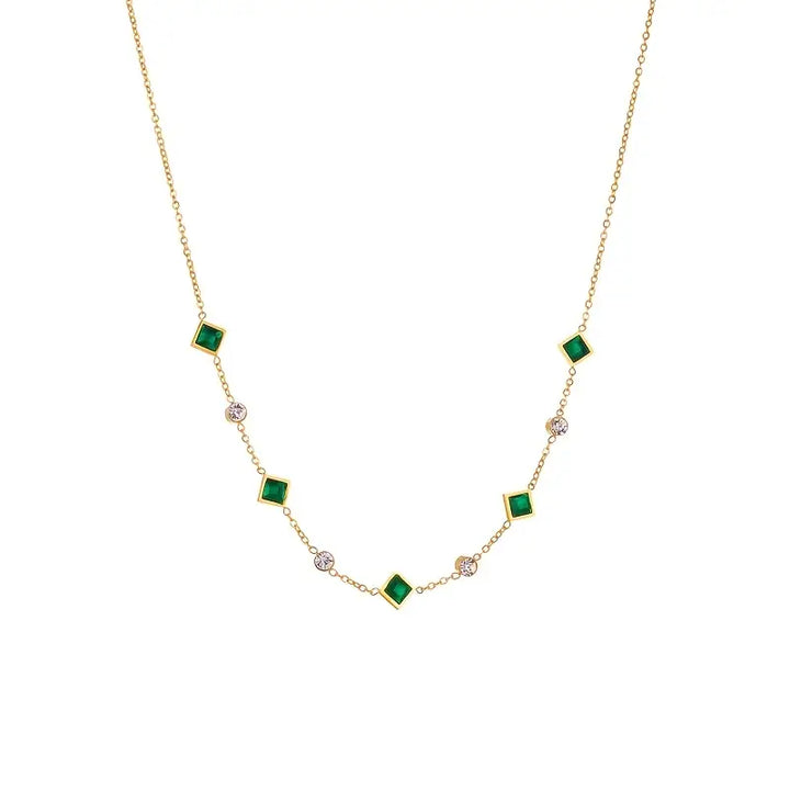 Gold Emerald Geometric Station Necklace