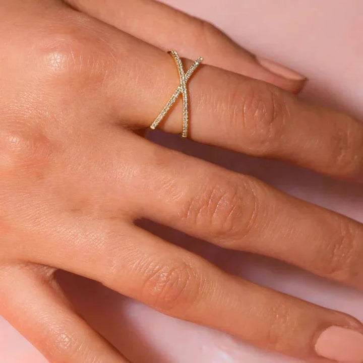 Nia Gold Diamond Cross Ring