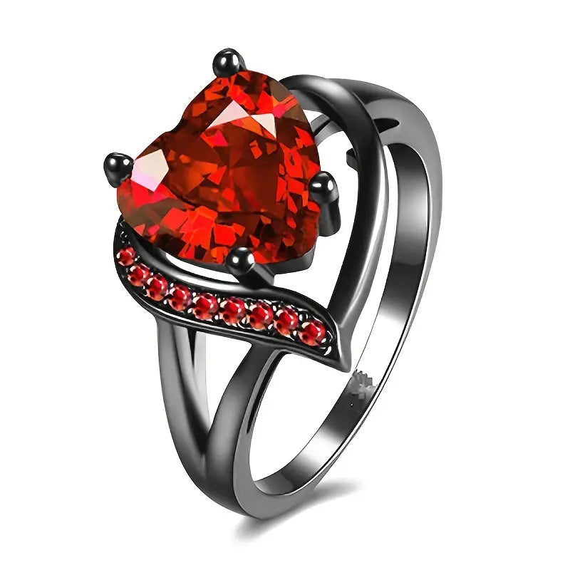 Silver Ruby Heart Ring