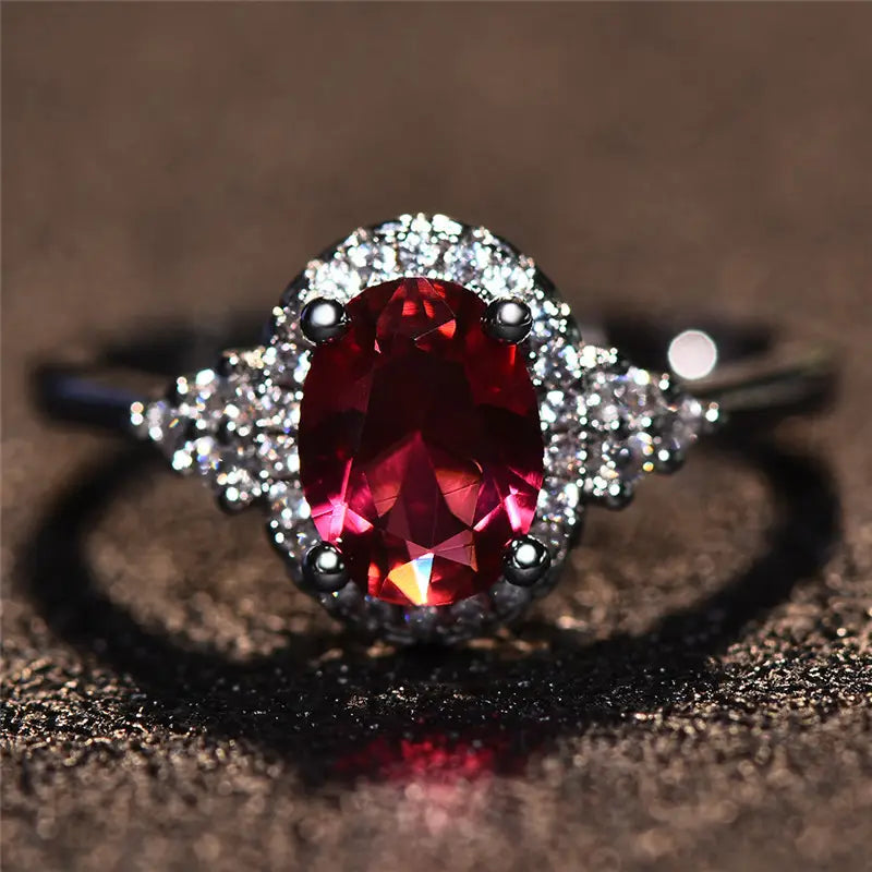 Silver Ruby Halo Ring