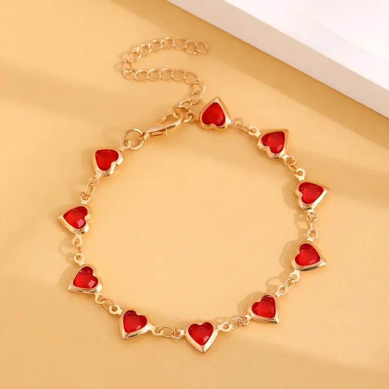 Gold Ruby Heart Chain Bracelet