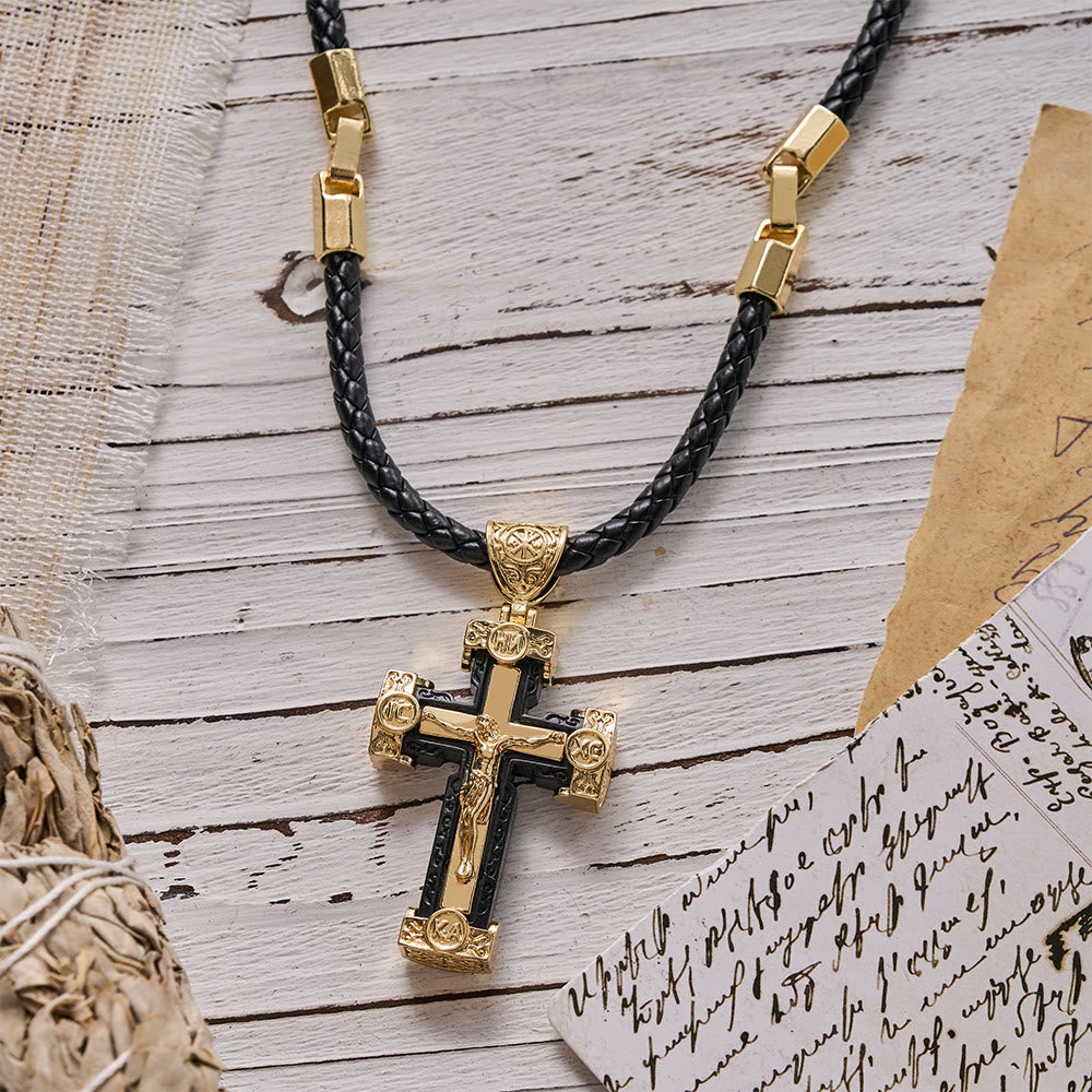 Christianartworkshop Luxury Style Crucifix Jesus Cross Black-gold Alloy Pendant Necklace