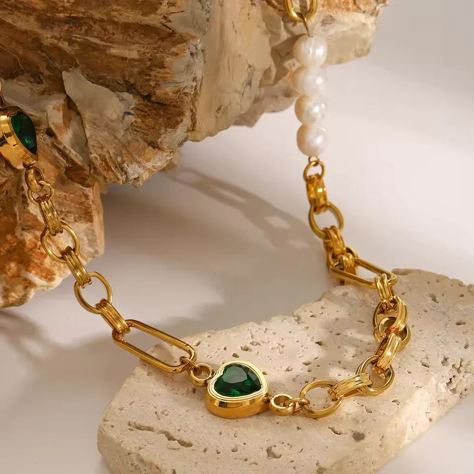 Melanie Emerald Pearl Bracelet