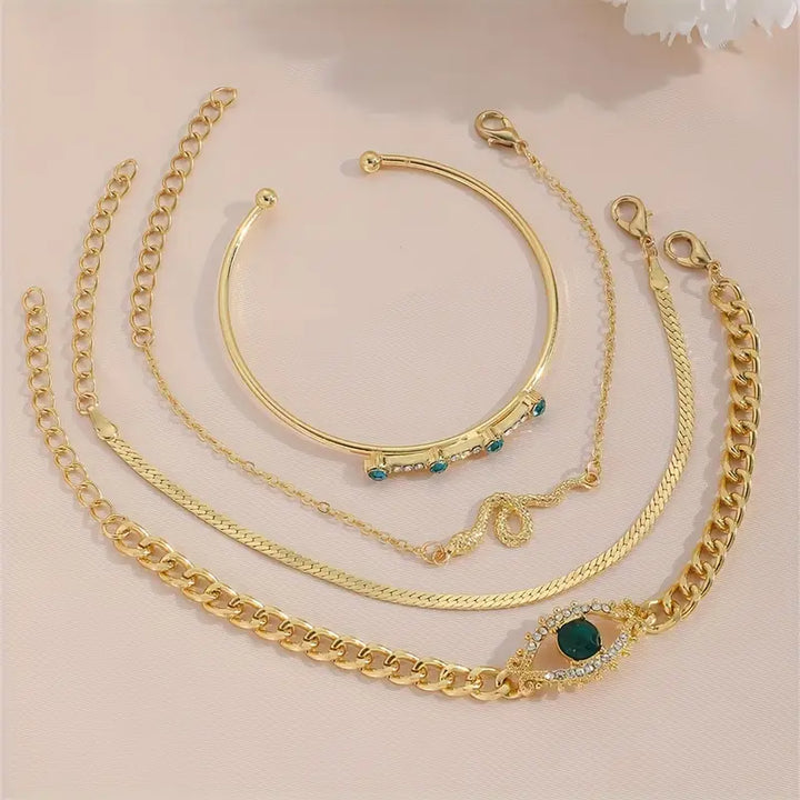 Gold Emerald Charm Bracelet Set
