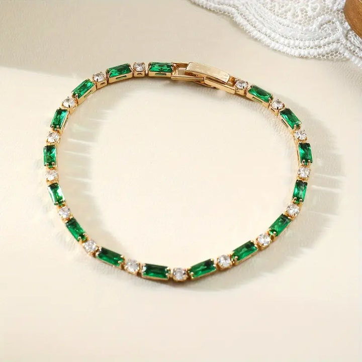 Gold Emerald Alternating Tennis Bracelet