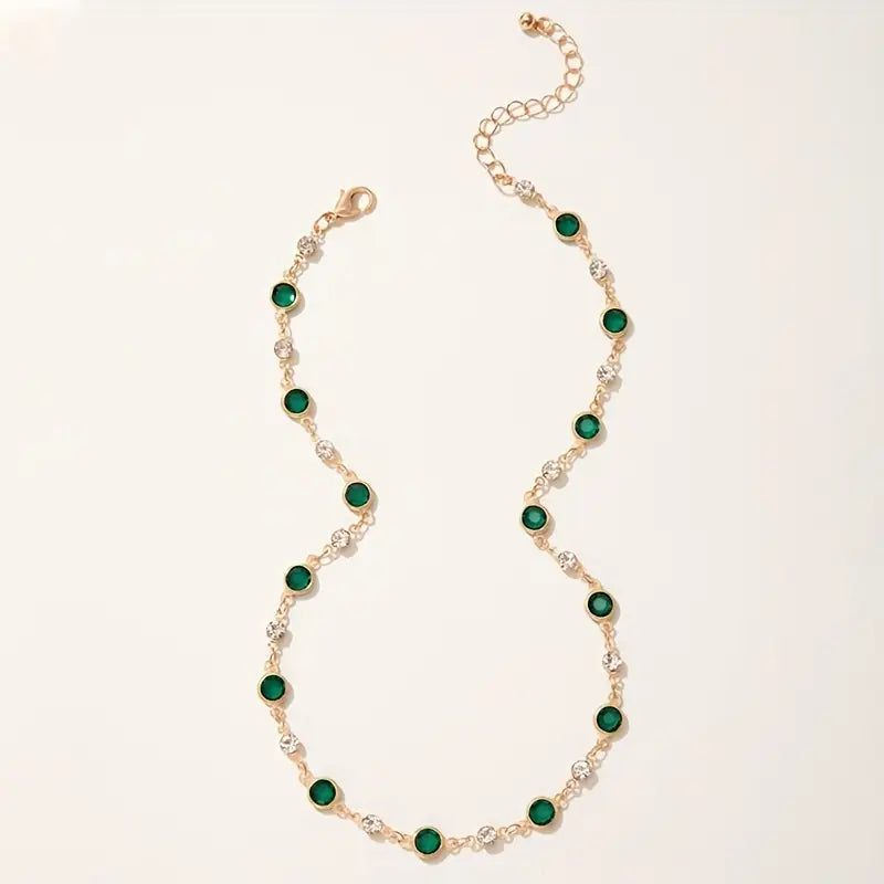 Gold Emerald Station Necklace
