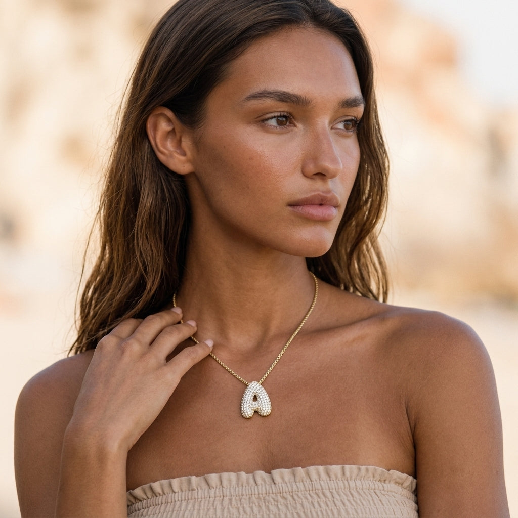 Bubble Initial Diamond Necklace