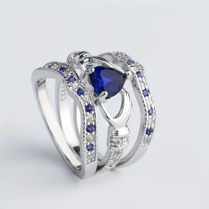 Silver Sapphire Interlocking Ring