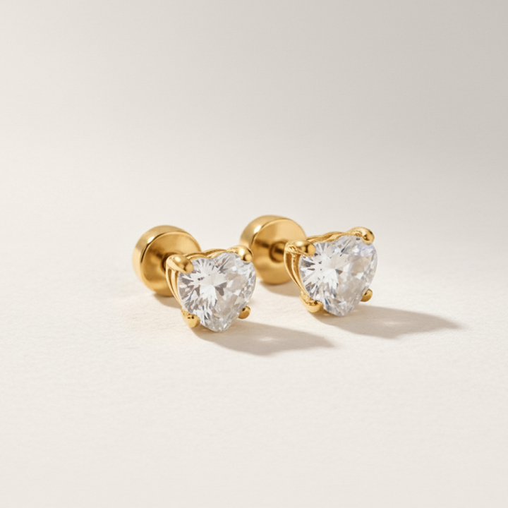Love Heart Cubic Zirconia Flat Back Earrings
