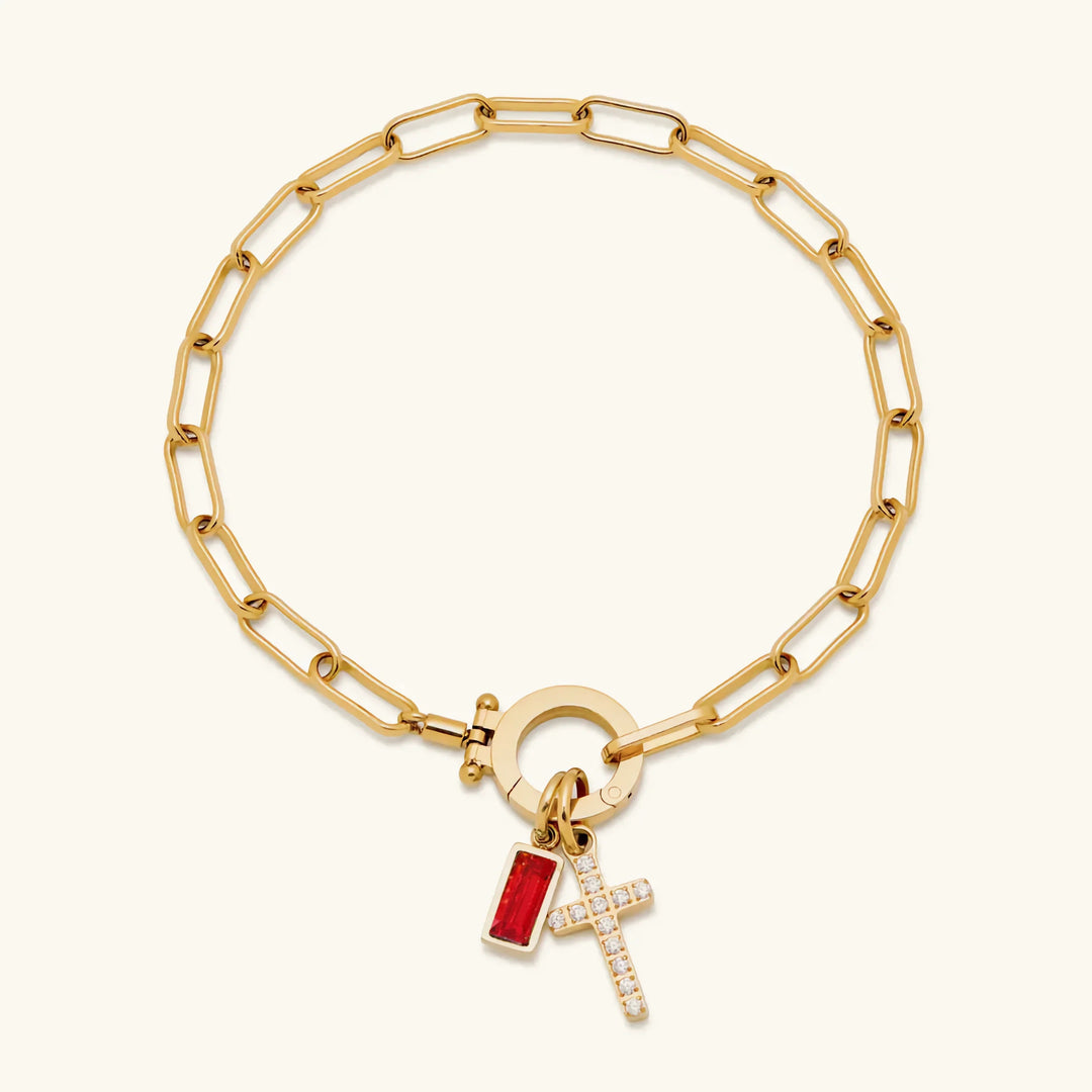 Annabella Birthstone Cross Bracelet