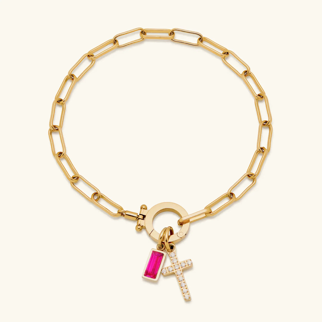 Annabella Birthstone Cross Bracelet