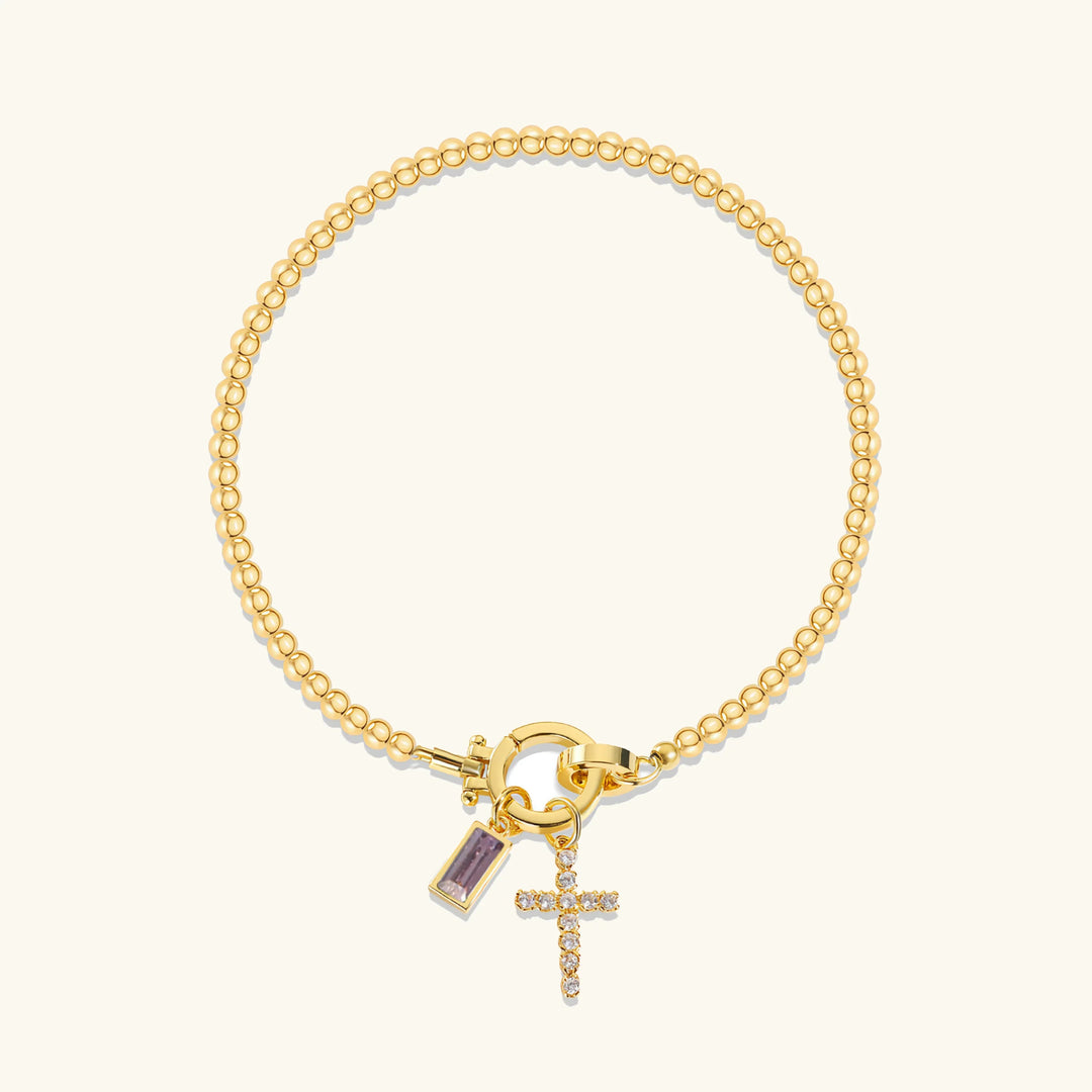 Amalia Birthstone Cross Bracelet