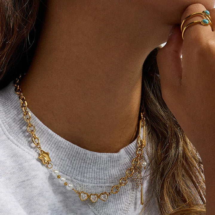 Zeraphine Diamond Pearl Gold Necklace