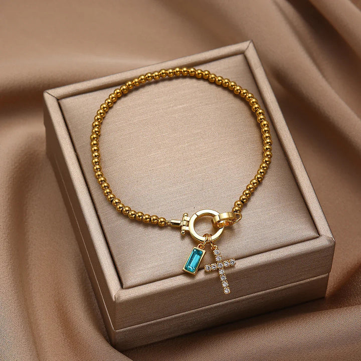 Amalia Birthstone Cross Bracelet