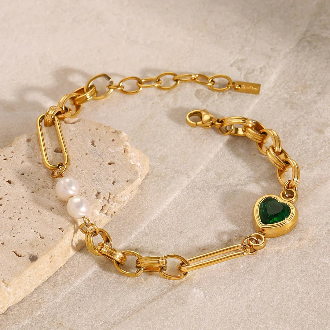 Melanie Emerald Pearl Bracelet