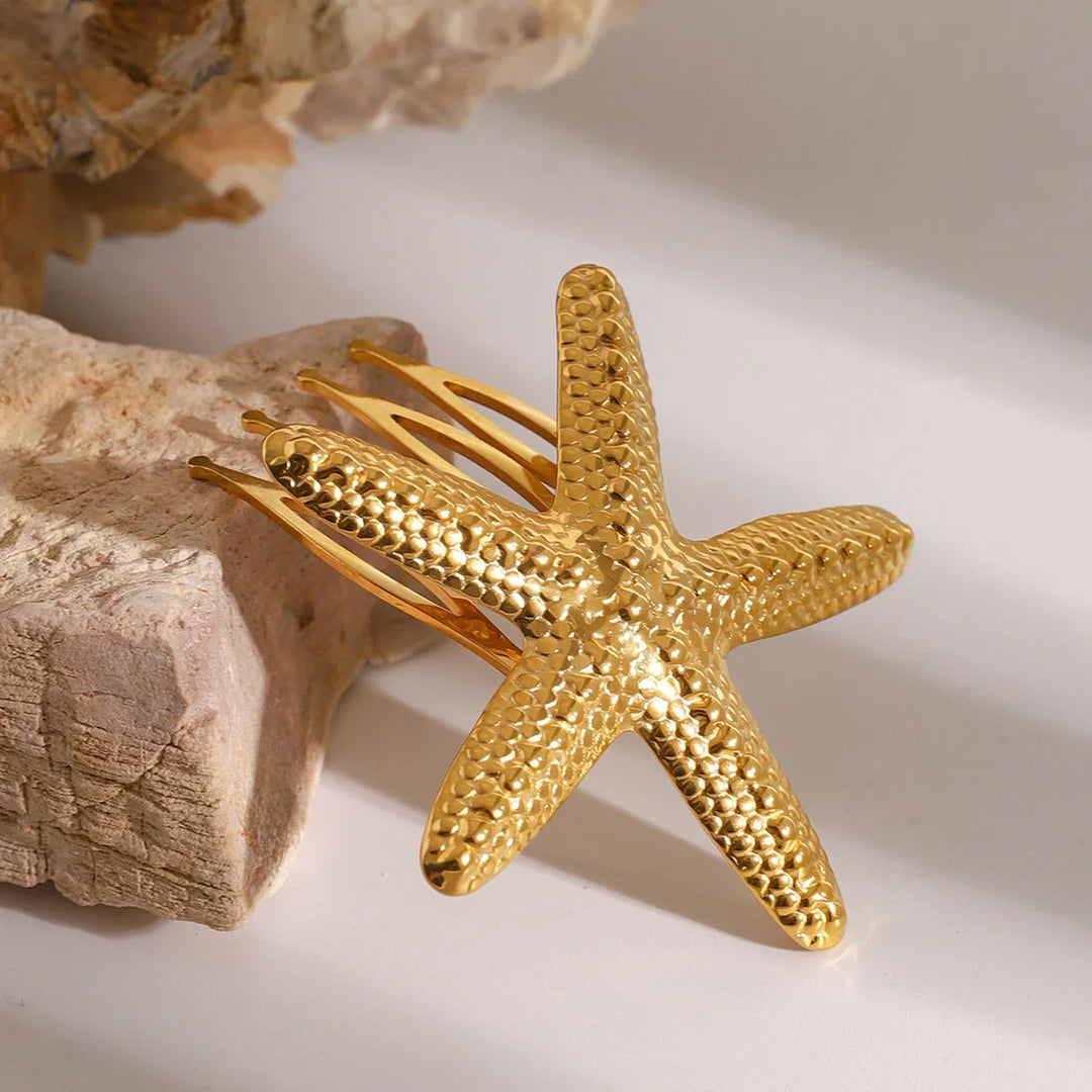 Dewdrop Starfish Gold Hair Comb