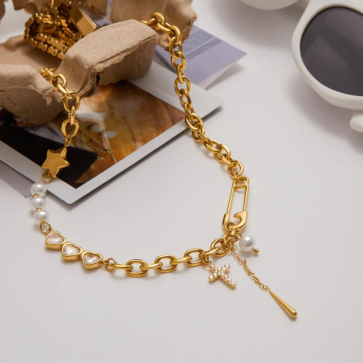 Zeraphine Diamond Pearl Gold Necklace