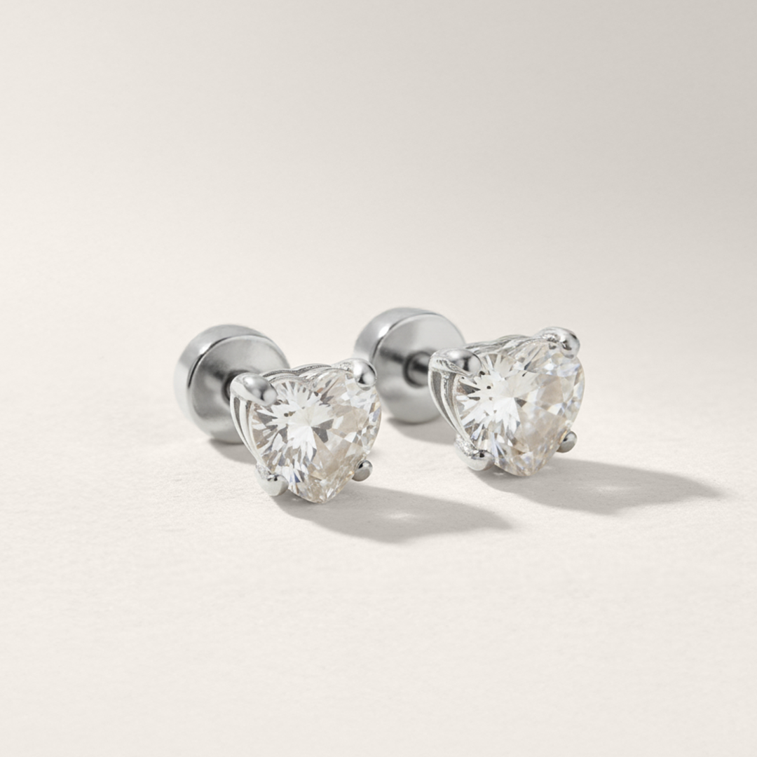 Love Heart Cubic Zirconia Flat Back Earrings