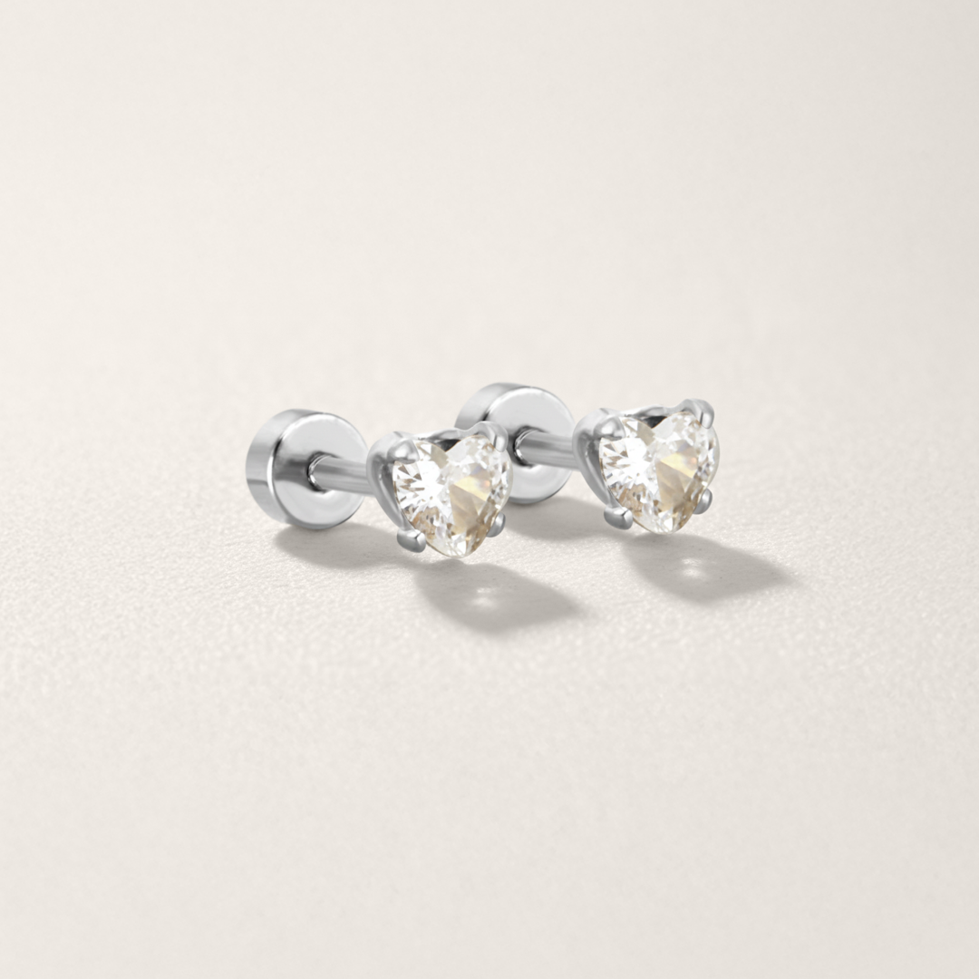 Love Heart Cubic Zirconia Flat Back Earrings