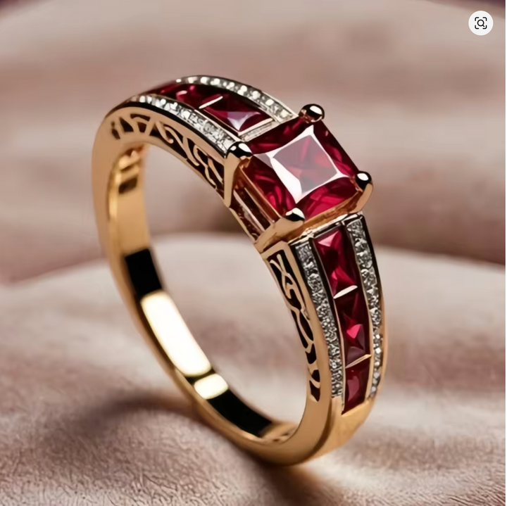 Luxury Red Sapphires Square Diamond Ring