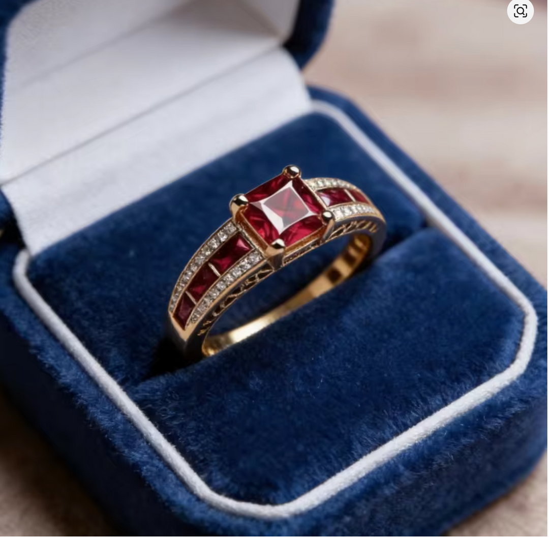 Luxury Red Sapphires Square Diamond Ring