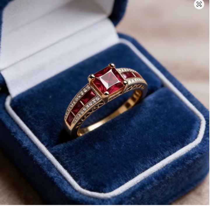 Luxury Red Sapphires Square Diamond Ring