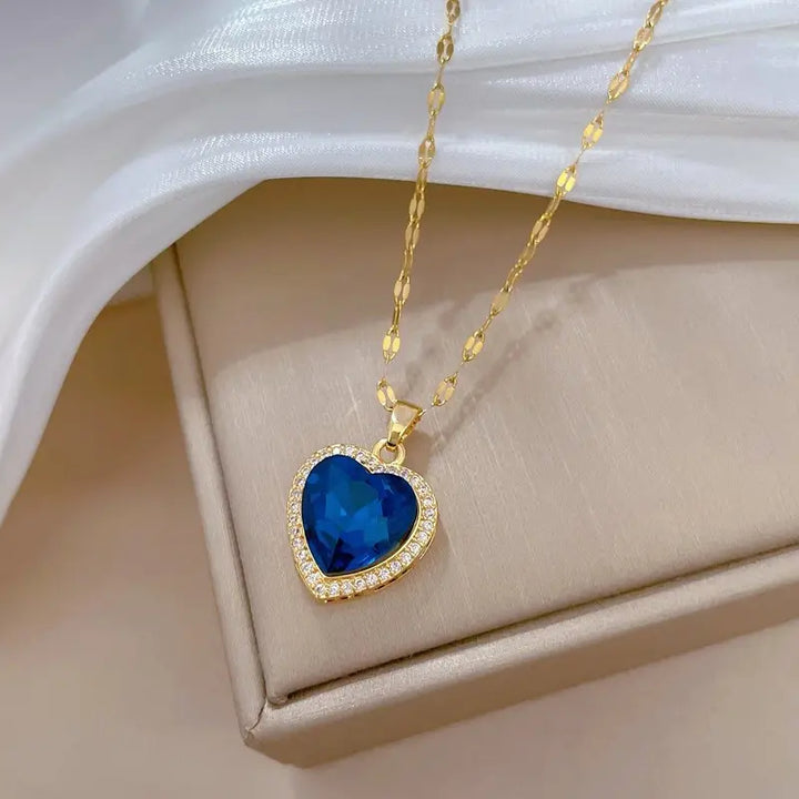 Gold Sapphire Heart Necklace