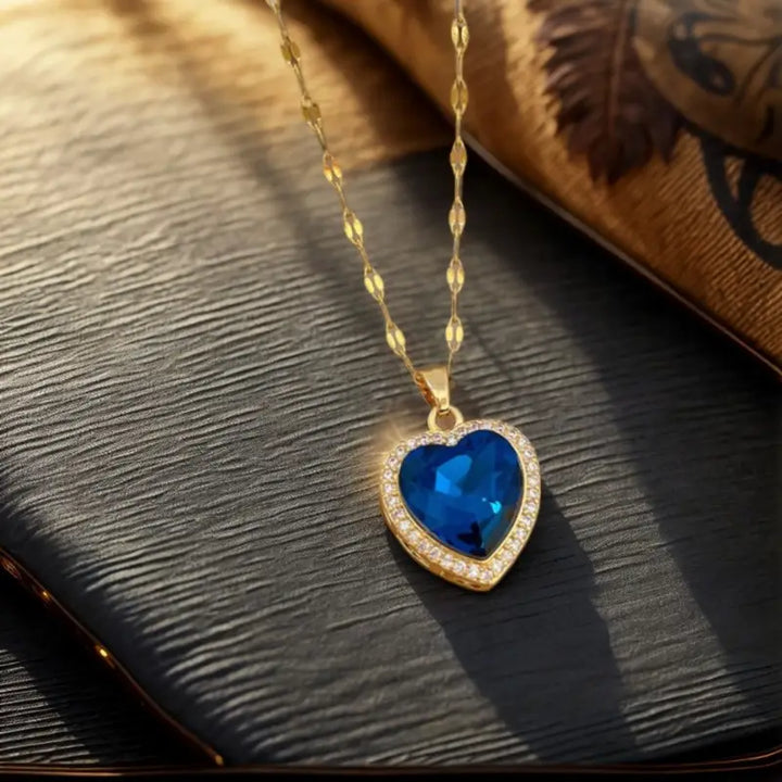 Gold Sapphire Heart Necklace