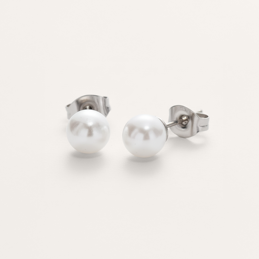 Classic White Pearl Bead Hypoallergenic Earrings