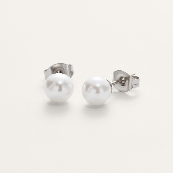 Classic White Pearl Bead Hypoallergenic Earrings