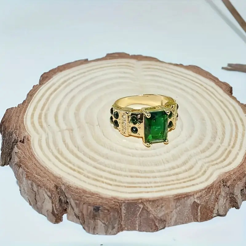 Gold Emerald Geometric Ring