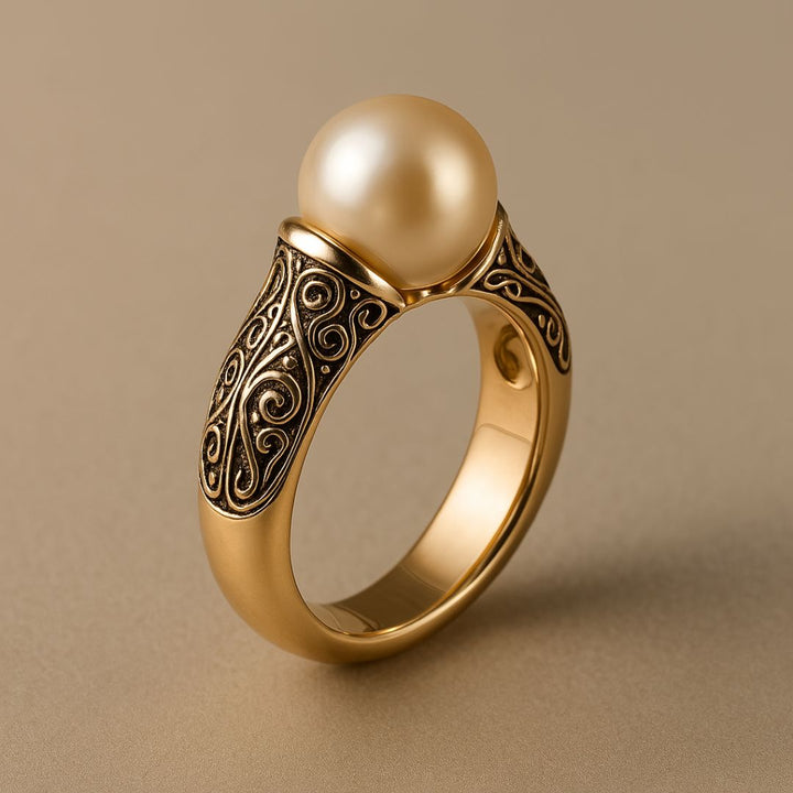 Gold Filigree Pearl Ring