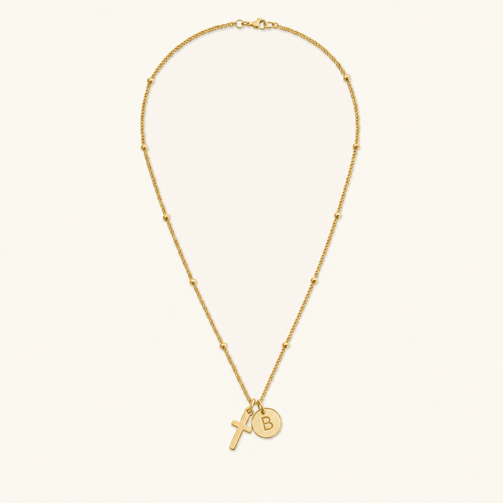 Selah Cross Initial Gold Necklace