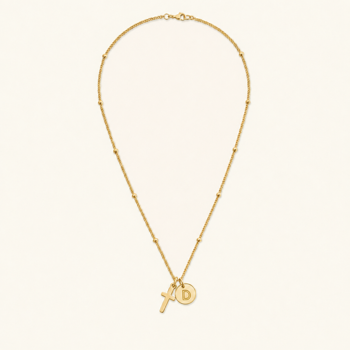 Selah Cross Initial Gold Necklace