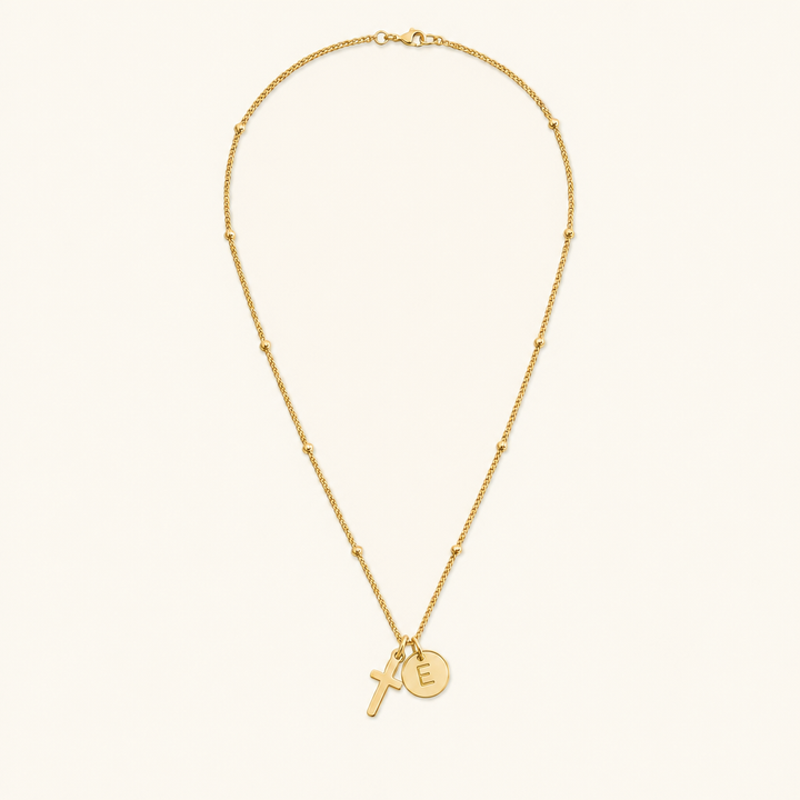 Selah Cross Initial Gold Necklace