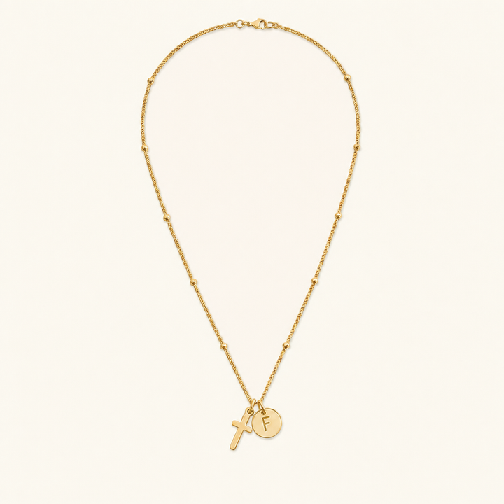 Selah Cross Initial Gold Necklace