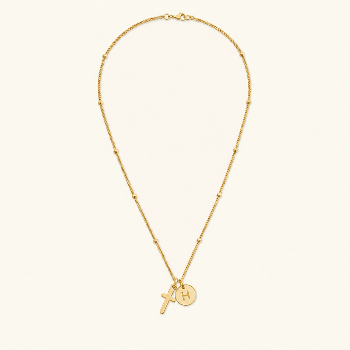 Selah Cross Initial Gold Necklace