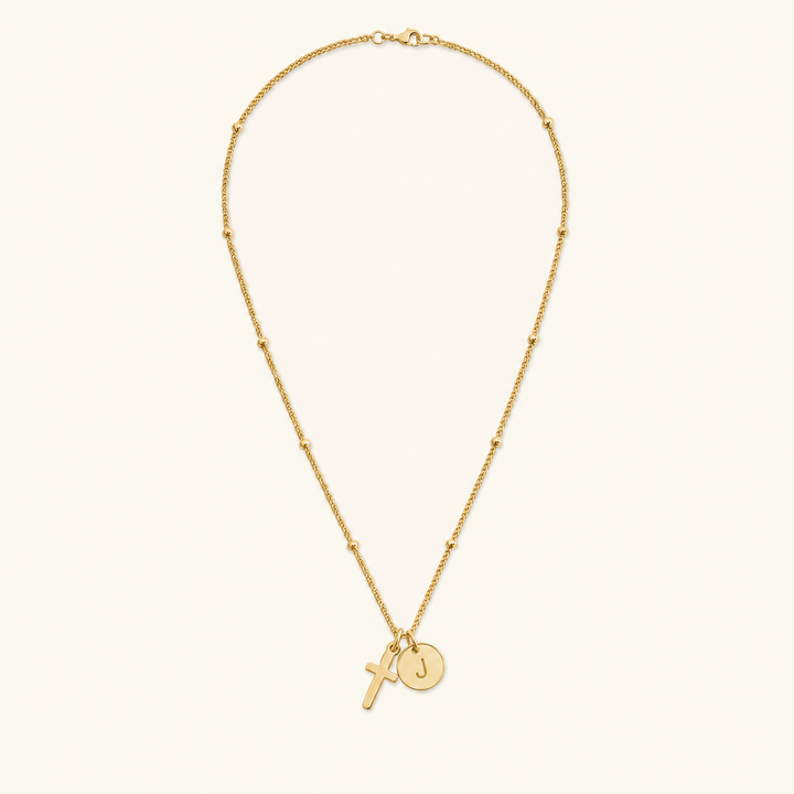 Selah Cross Initial Gold Necklace