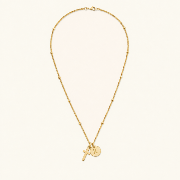 Selah Cross Initial Gold Necklace