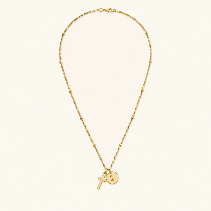 Selah Cross Initial Gold Necklace