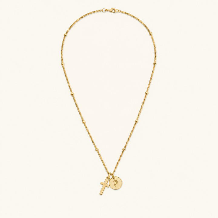 Selah Cross Initial Gold Necklace