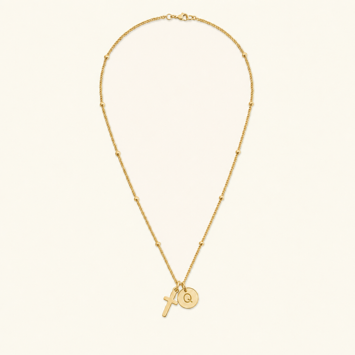 Selah Cross Initial Gold Necklace