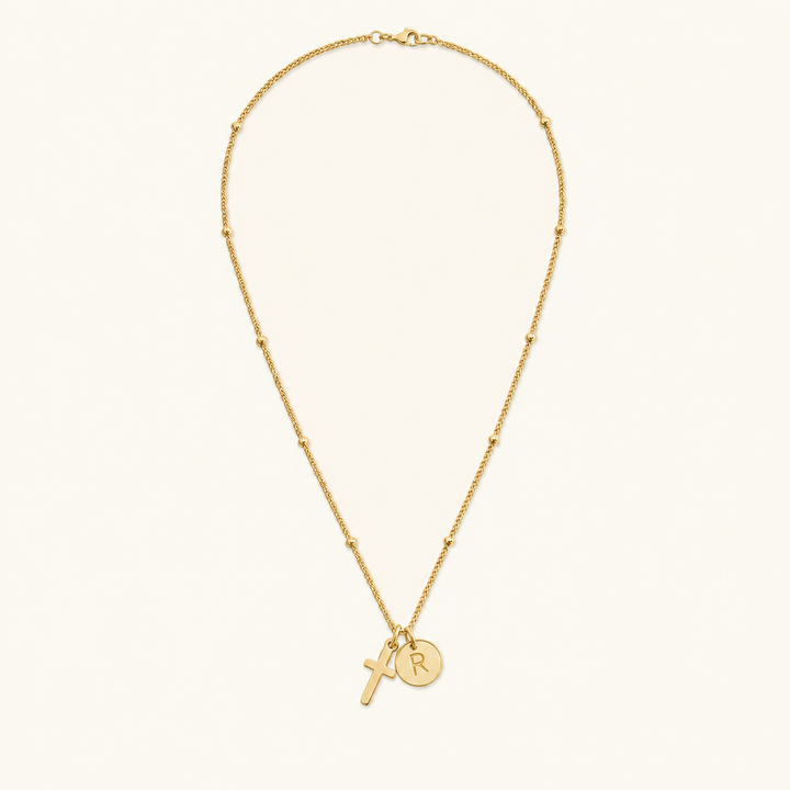 Selah Cross Initial Gold Necklace