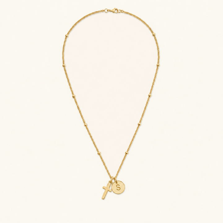 Selah Cross Initial Gold Necklace