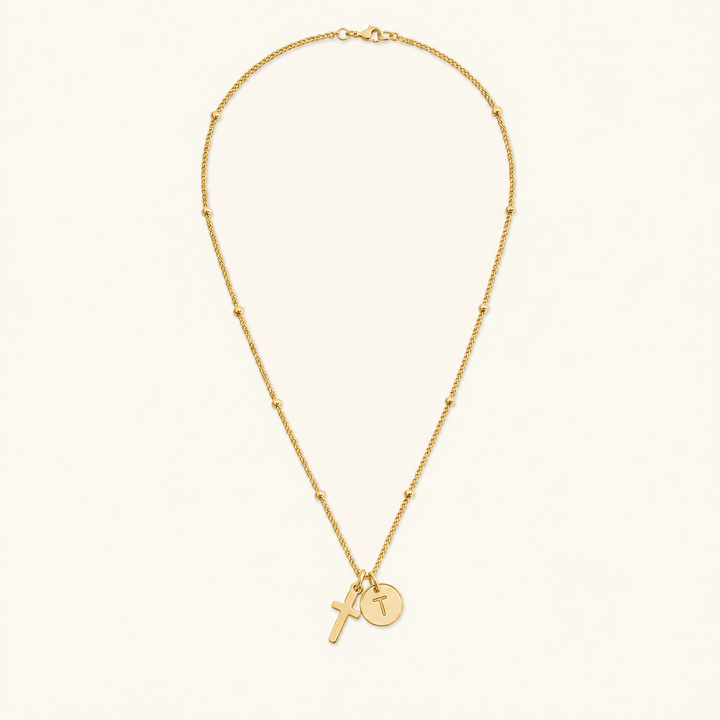 Selah Cross Initial Gold Necklace