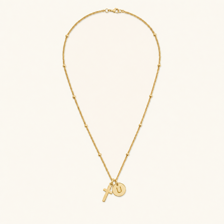 Selah Cross Initial Gold Necklace