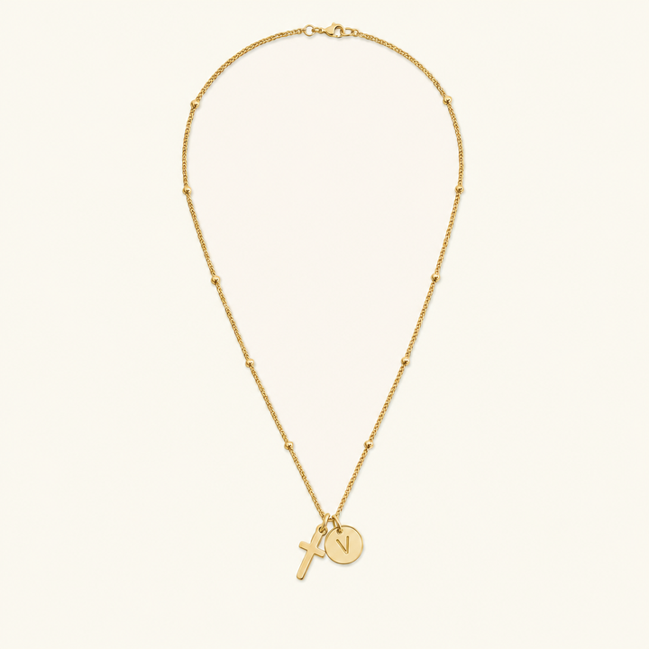Selah Cross Initial Gold Necklace