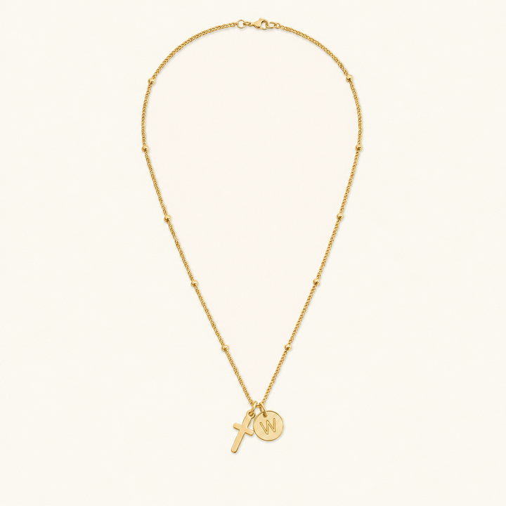 Selah Cross Initial Gold Necklace