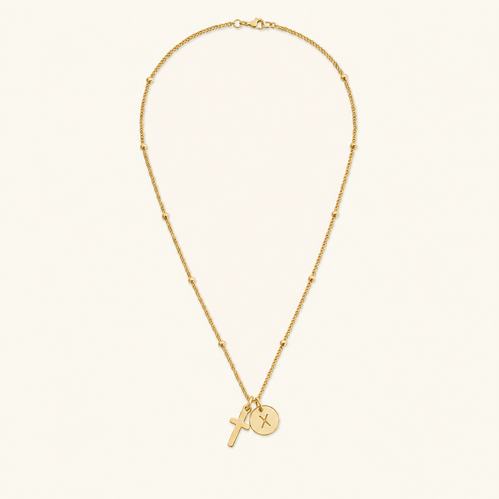 Selah Cross Initial Gold Necklace