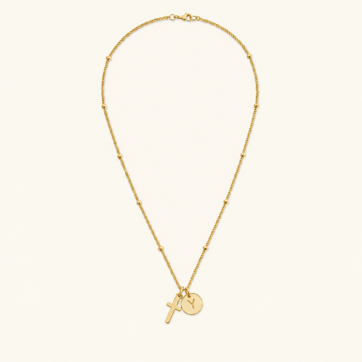 Selah Cross Initial Gold Necklace